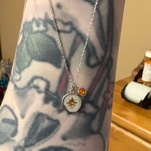 Chic Silver Necklace with Orange Star Pendant